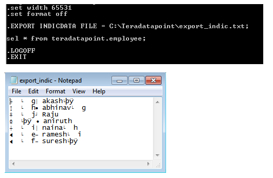 BTEQ export Indic mode