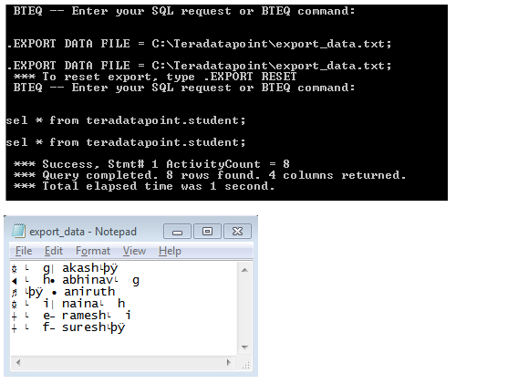 BTEQ export data mode