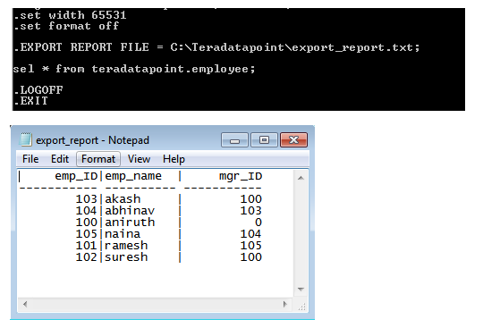 BTEQ export report mode