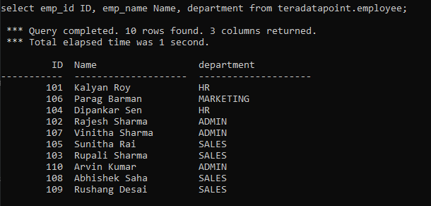 Alias in Teradata