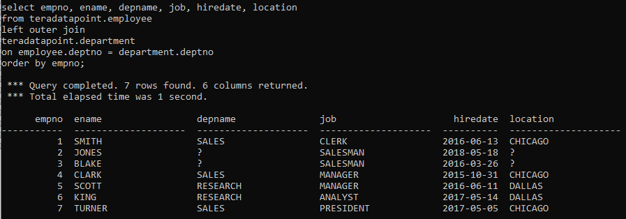 Teradata left outer join