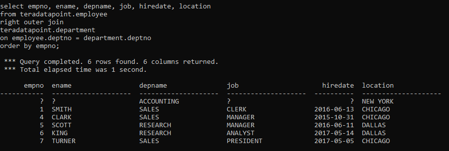 teradata right outer join